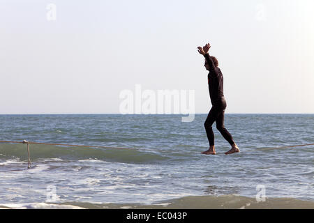 Waterline in Frontignan Beach, Languedoc Roussillon, Frankreich Stockfoto