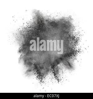 Schwarzpulver-Explosion isoliert auf weißem Hintergrund Stockfoto