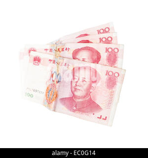Moderne chinesische Yuan Renminbi Banknoten isoliert auf weiss Stockfoto