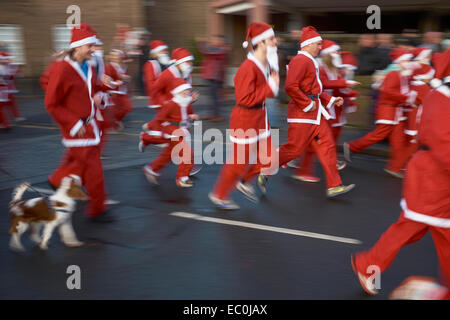 Chester, UK. 7. Dezember 2014. Konkurrenten nehmen Teil in der 2014 Nächstenliebe Santa Dash durch die Straßen von Chester City Centre UK. Bildnachweis: Andrew Paterson/Alamy Live-Nachrichten Stockfoto