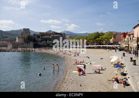 Collioure Plage Boramar Stockfoto