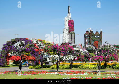 Ansicht von Blume Displays und Landschaftsgestaltung im Miracle Garden der weltweit größten Blumengarten in Dubai Vereinigte Arabische Emirate Stockfoto