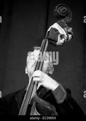 Kiew, Ukraine. 7. Dezember 2014. Musiker Mark Tokar--Auf der Bühne des ukrainischen Haus heute, Sonntag, 7. Dezember 2014, Kiew, Ukraine, übergeben eine Premiere von "2014" für vier Stimmen und vier Kontrabässe. Autoren des Projekts Mariana Sadovskaya und Mark Tokar. Das Konzert fand im Rahmen des Festivals «Jazz Bez 2014'. «» Jazz Bez 2014" ist das größte internationale Festival, seit über 10 Jahren jährlich Dutzende Städte in Ukraine und Polen zusammen bringt. Bildnachweis: Igor Golovnov/Alamy Live-Nachrichten Stockfoto