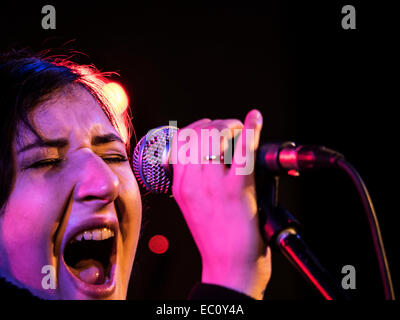 Kiew, Ukraine. 7. Dezember 2014. Ukrainische Gruppe "Fata Morgana" Proben vor dem Konzert bekannt. -Benefiz-Konzert in Erinnerung an Lennons "Give Peace a Chance" fand in Sonntag, 7. Dezember 2014, Kiew, Ukraine statt. Musiker sind Geld, um Flüchtlinge und Soldaten kämpfen im Osten der Ukraine zu helfen erhöhen. Bildnachweis: Igor Golovnov/Alamy Live-Nachrichten Stockfoto