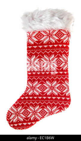 Weihnachts-Strumpf. Gestrickte Socken für Geschenke, die isoliert auf weißem Hintergrund. Winter Urlaub symbol Stockfoto