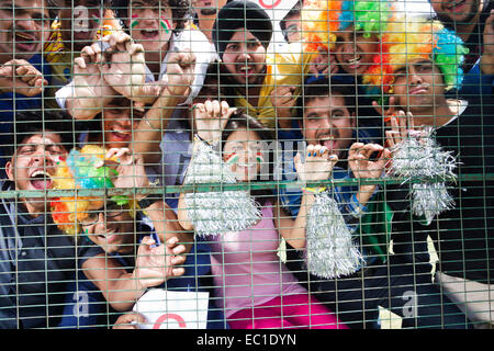 indische Freunde Gruppe Massen Stadion jubeln Stockfoto