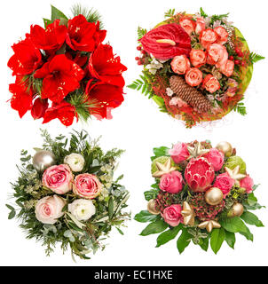 Blumen für den Winter Urlaub Weihnachten und Silvester. Rosen, Amaryllis, protea isoliert auf weißem Hintergrund Stockfoto