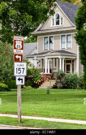 Illinois, Mittlerer Westen, Edwardsville, St. Louis Street Historic District, Haus, Highway Route 66, Schild, Logo, Besucher reisen Reise Tour touristischer Tourismus landma Stockfoto