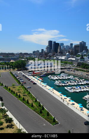 Blick auf die Stadt vom Uhrturm mit Yacht Club und Strand, Montreal, Québec, Kanada Stockfoto