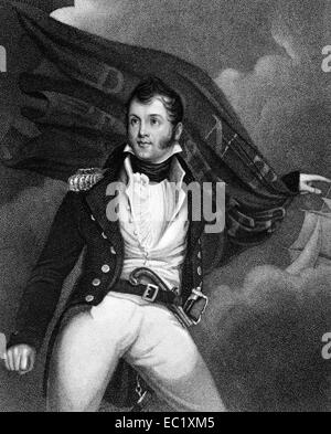 Oliver Hazard Perry (1785-1819) auf Kupferstich aus dem Jahr 1835. Amerikanische Marine-Kommandant. Stockfoto