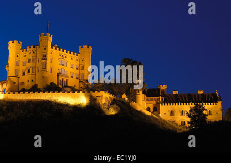 Schloss Hohenschwangau, Schloss Hohenschwangau, in der Nacht, romantische Straße, Romantische Strasse, Allgäu, Allgäu, Füssen, Füssen Stockfoto