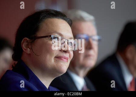 Bundes Arbeitsminister Andrea Nahles, 31.10.2014, Koblenz Kammer des Handwerks, Koblenz, Rheinland-Pfalz, Deutschland Stockfoto