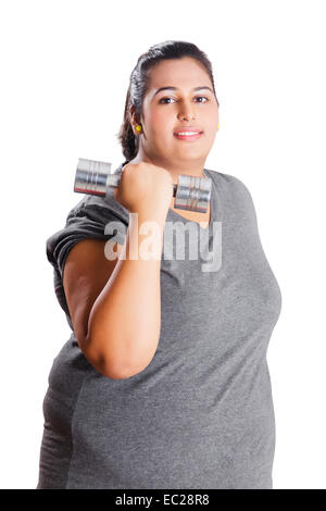 indische übergewichtige Dame Work Out Stockfoto