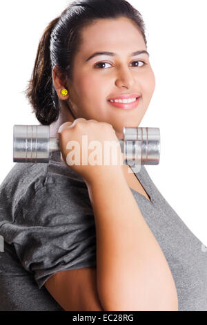 indische übergewichtige Dame Work Out Stockfoto