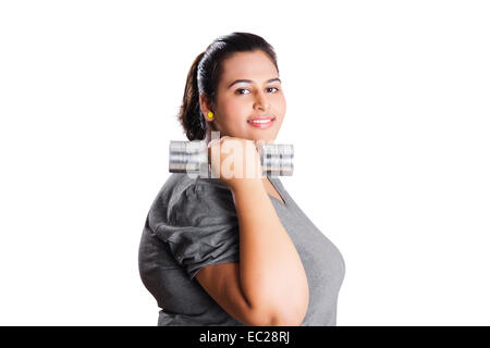 indische übergewichtige Dame Work Out Stockfoto