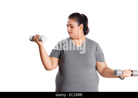 indische übergewichtige Dame Work Out Stockfoto