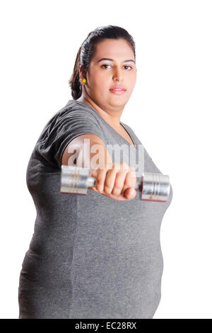 indische übergewichtige Dame Work Out Stockfoto