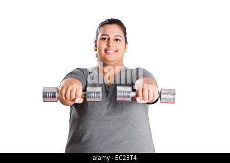 indische übergewichtige Dame Work Out Stockfoto