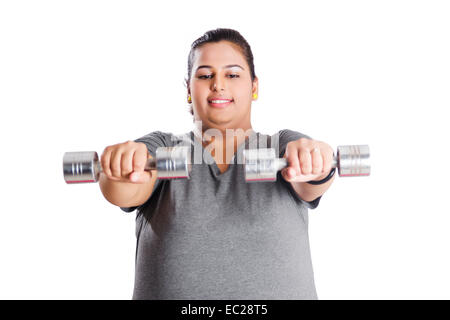 indische übergewichtige Dame Work Out Stockfoto