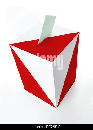 Polnische rote und weiße Urne mit weißem Hintergrund Karte abstimmen Stockfoto