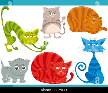 Cartoon Illustration von lustigen Katzen oder Kätzchen-Haustiere-Set Stockfoto