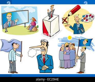 Abbildung Set humorvolle Karikatur Konzepte oder und Metaphern von Politik und Demokratie Stockfoto