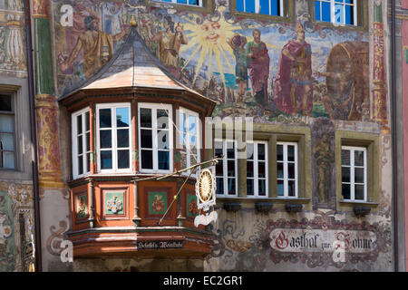 Häuser mit Fassadenmalereien, Stein am Rhein, Hochrhein, Kanton Schaffhausen, Schweiz, Europa Stockfoto