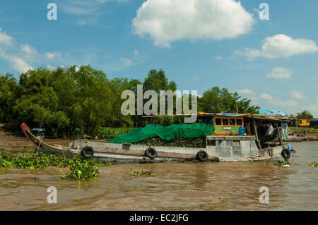 Hausboot auf dem Mekong Fluss bei Cai arbeiten werden, Vietnam Stockfoto