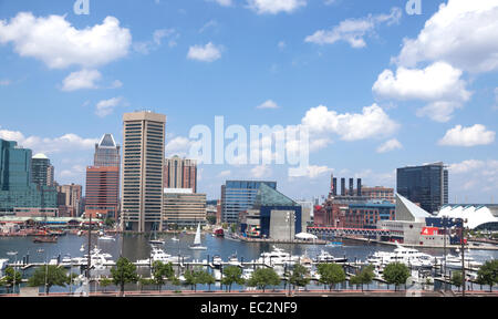 Skyline von Baltimore Inner Harbor in Maryland. Stockfoto