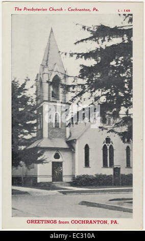 Cochranton Presbyterian Church in Pennsylvania auf einer Pre-1923-Postkarte Stockfoto