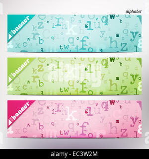 Reihe von Bannern, bunt, horizontale Papier mit Alphabet Buchstaben Muster. Vektor-Header-design Stockfoto