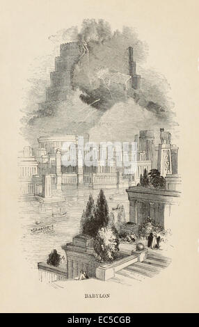 Hängenden Gärten von Babylon, eines der sieben Weltwunder der Antike, Illustration von William Harvey. Siehe Beschreibung für mehr Informationen. Stockfoto