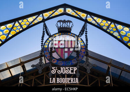 Eintrag Zeichen Sant Josep Mercat, La Boqueria, Barcelona, Katalonien, Spanien Stockfoto