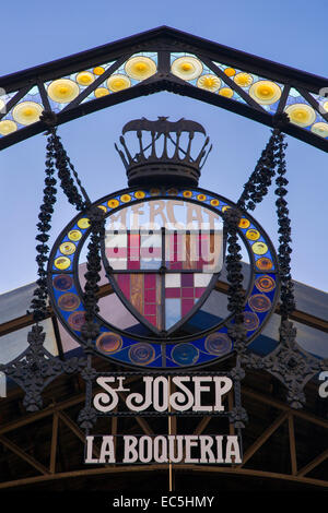 Eintrag Zeichen Sant Josep Mercat, La Boqueria, Barcelona, Katalonien, Spanien Stockfoto