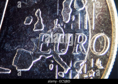 Mikro Foto von ein-Euro-Münze Stockfoto