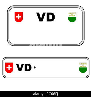 Waadt Front- und Rückplatte zahlen, der Schweiz, in weißem Hintergrund Stockfoto