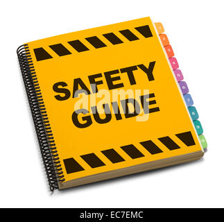 Gelbe Spirale Safety Guide Book Isolated on White Background. Stockfoto