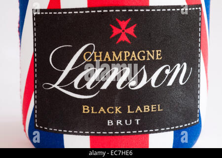 Etikett auf Flasche Champagner Lanson Black Label Brut mit Union Jack-Hülle Stockfoto