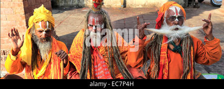 Porträt von Sadhu, hinduistischen heiligen Mann in Hanuman Dhoka, UNESCO-Weltkulturerbe, Durbar Square, Altstadt, Stadt Kathmandu, Nepal, Stockfoto