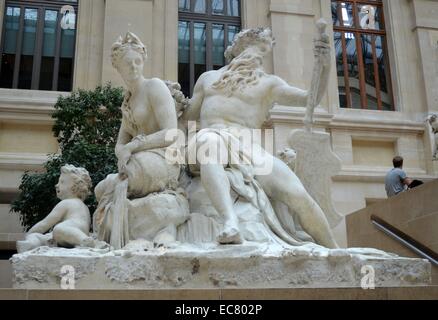 Marmorstatue der Loire und der Loiret des französischen Bildhauers, Corneille Van Cleve (1645-1732). Vom 17. Jahrhundert. Stockfoto