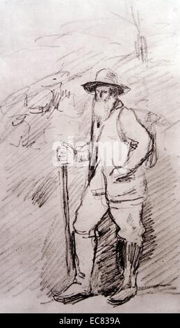 Skizze des Dänisch-französischer Impressionisten Camille Pissarro (1830-1903) und Neo-impressionistischen Malers. Vom Jahre 1877 Stockfoto
