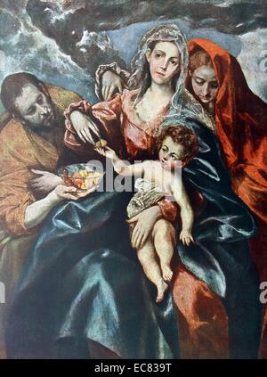 Gemälde mit dem Titel "Die Heilige Familie" zeigt ein Säugling Christus mit Maria und der Heilige Josef. Vom 16. Jahrhundert. Stockfoto