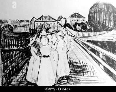 Arbeit mit dem Titel Mädchen auf der Brücke des norwegischen Künstlers Edvard Munch (1863-1944). Diese Arbeit wurde im Jahr 1912 hergestellt. Stockfoto