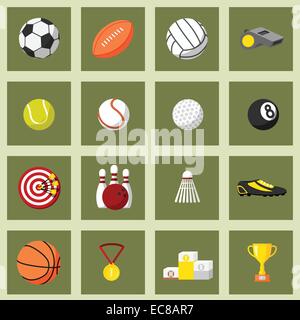 Sport flache Symbole Satz von Football Baseball Basketball und Tennis Balls isoliert Vektor-illustration Stock Vektor