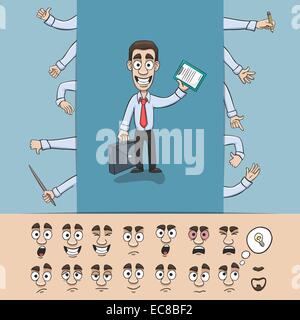 Business Mann Charakter Bau Pack Handbewegungen und Mimik Emotionen design Elemente isoliert Vektor-illustration Stock Vektor