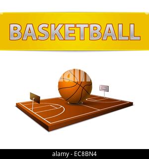 Realistische Basketball Ball und Feld mit Ringe Emblem isoliert Vektor-illustration Stock Vektor