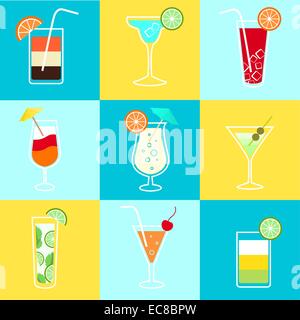 Cocktails Symbole Satz von Alkohol Getränke Martini Wodka Tequila party und Weinbrand isoliert Vektor-illustration Stock Vektor