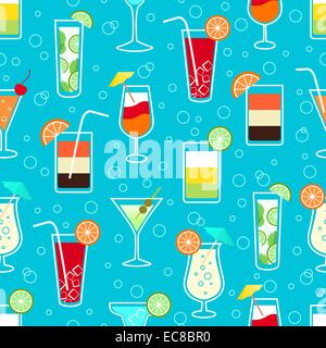 Nahtlose Muster Hintergrund mit Alkohol Cocktails von Martini Margarita Tequila Wodka-Vektor-illustration Stock Vektor