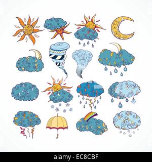 Doodle-Wettervorhersage Farbe dekorative Gestaltungselemente Sammlung isoliert-Vektor-illustration Stock Vektor