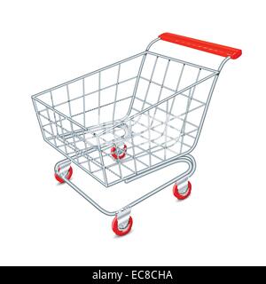 Leeren Supermarkt Einkaufen Warenkorb 3d isoliert auf weißem Hintergrund-Vektor-Illustration Stock Vektor